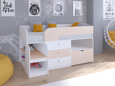 Кровать чердак Астра 9 V5 Белый/Дуб молочный