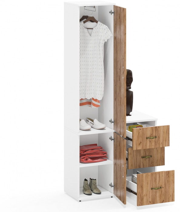 Лидер-8 Пенал МД 21Б + Тумба МД 3.16, цвет белый шагрень/крафт золото, ШхГхВ 80х50х190 см., универсальная сборка