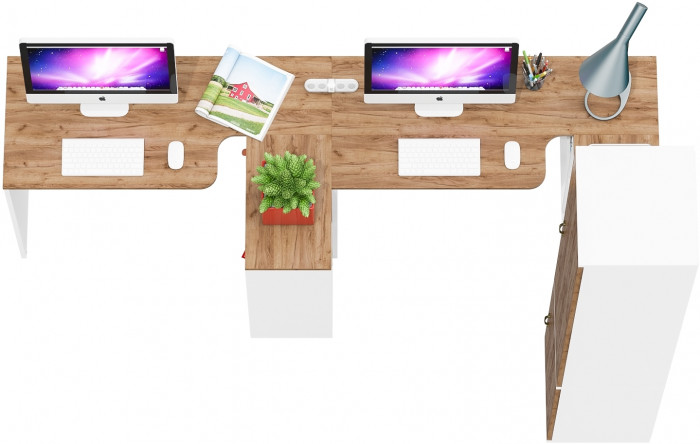 Лидер-8 Стол + Стол + Пенал МД 21Б, цвет белый шагрень/крафт золото, ШхГхВ 370х50/37,5х75/190 или 230х120/50х75/190 см., НЕ универсальная сборка