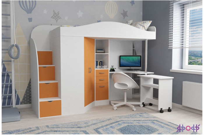 Кровать-чердак Юниор 4 (Винтерберг/Белое дерево)