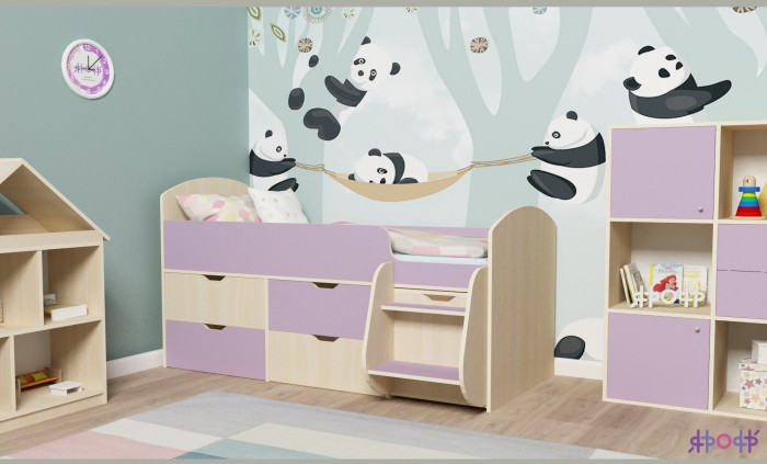 Кровать-чердак Малыш 7 (Дуб молочный/Ирис)