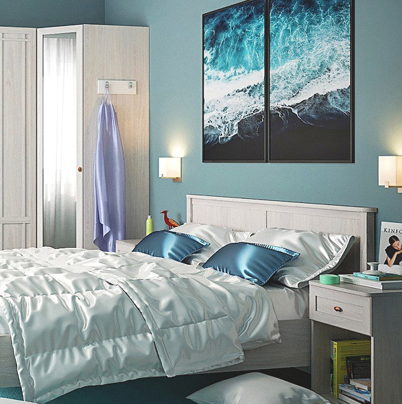 Шкаф угловой с зеркалом Sherlock 63, ясень светлый