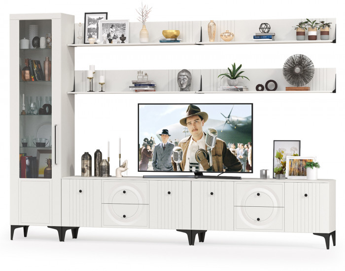 Валенсия Гостиная № 081, ЛДСП белый шагрень/МДФ белый шагрень