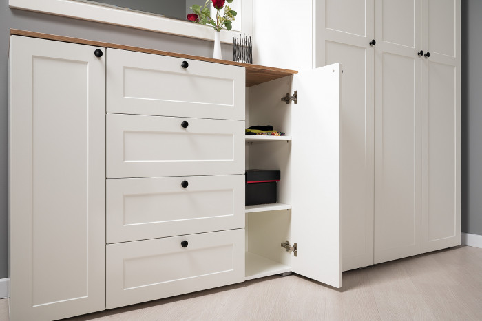 Остин Прихожая 21, цвет белый шагрень/дуб крафт золотой, ШхГхВ 160х54,3х229,6 см., универсальная сборка