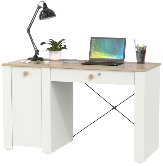 Джастин 12.154 Стол письменный, цвет белый шагрень/дуб белый эксклюзив, ШхГхВ 126,2х54,8х75,3 см., универсальная сборка