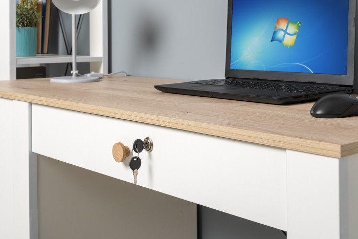 Джастин 12.154 Стол письменный, цвет белый шагрень/дуб белый эксклюзив, ШхГхВ 126,2х54,8х75,3 см., универсальная сборка