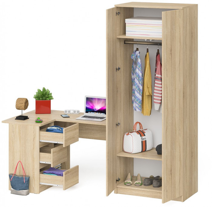 Мори компьютерный стол МС-16 левый + Шкаф МШ800.1, дуб сонома