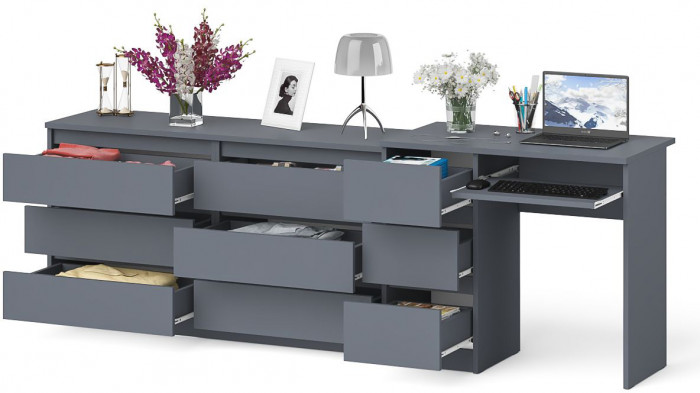 Мори компьютерный стол МС-6 левый + Комод МК1380.6, графит