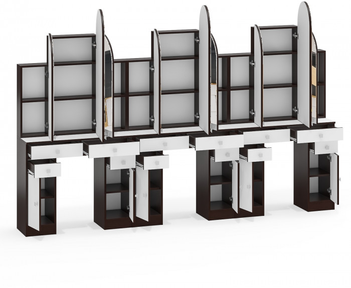 Три туалетных столика Трельяжа МД №2, цвет венге/белый шагрень, ШхГхВ 270х31х178 см. (Трельяж (Туалетный столик № 2))