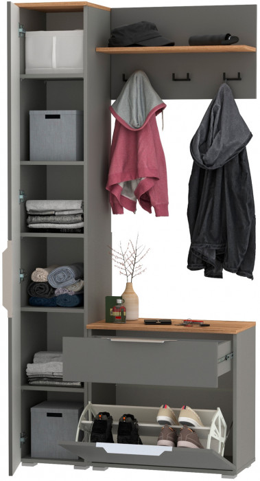 Октава Прихожая 14, серый графит/дуб крафт золотой/фасады МДФ серый графит