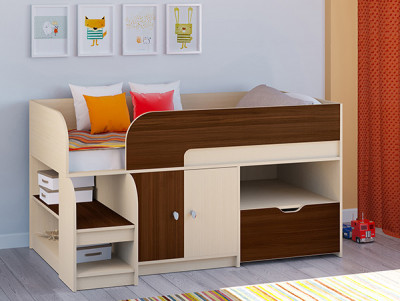 Кровать чердак Астра 9 V4 Дуб молочный/Орех