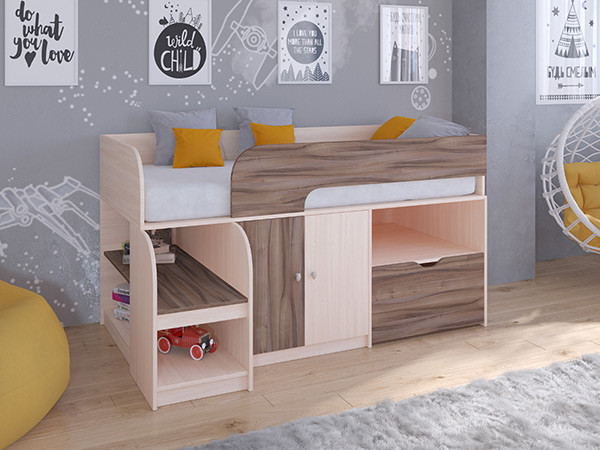 Кровать чердак Астра 9 V4 Дуб молочный/Орех