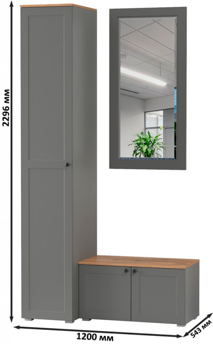 Остин Прихожая 24, цвет серый графит/дуб крафт золотой, ШхГхВ 120х54,3х229,6 см., универсальная сборка