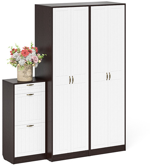 Прихожая П-6 Компоновка № 13, цвет венге/фасады МДФ белое дерево фрезеровка прованс, ШхГхВ 170х50х210 см., универсальная сборка