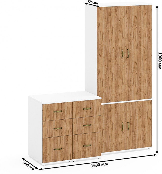 Лидер-8 Шкаф МД 20Б + Тумба МД 3.16 + Тумба МД 3.16, белый шагрень/крафт золото