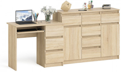 Мори компьютерный стол МС-6 правый + Комод МК1200.4, дуб сонома
