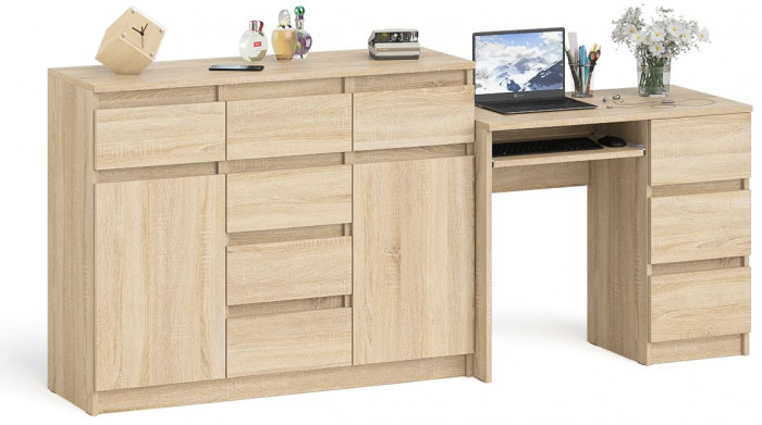 Мори компьютерный стол МС-6 правый + Комод МК1200.4, дуб сонома