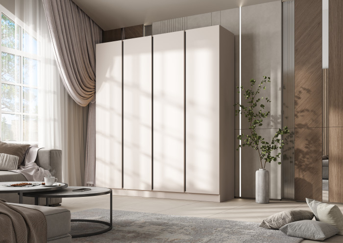 Келвин Шкаф 4-х створчатый 2000, Белый Глянец, Дуб Крафт