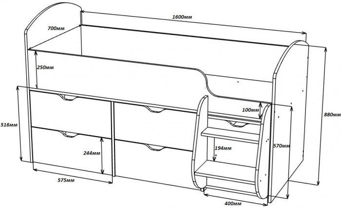 Кровать-чердак Малыш 7 (Винтерберг/Ясень Анкор темный)