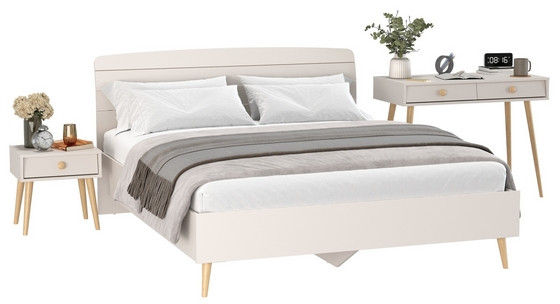 Афина Спальня Кровать 1600 + Стол + Тумба, цвет кашемир серый, ШхГхВ 164,6х210,2х95,6 + 100х45х76 + 45х37х45 см., 1600х2000 мм., б/м, осн. есть