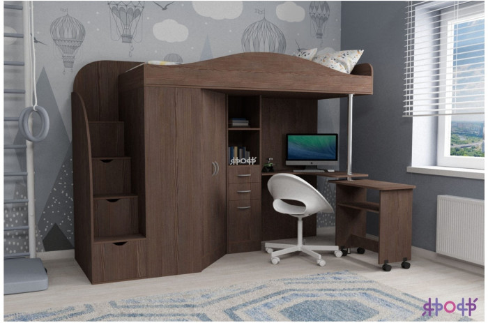 Кровать-чердак Юниор 4 (Ясень Анкор Темный/Ясень Анкор темный)