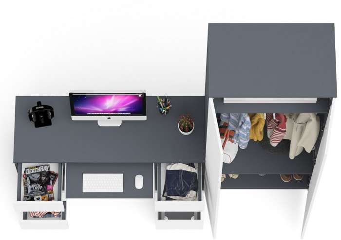 Мори Стол компьютерный МС-2 + Шкаф МШ800.1, цвет графит/белый, ШхГхВ 215,8х50,4х209,6 см., универсальная сборка