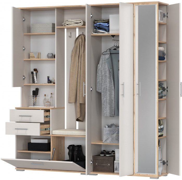 Прихожая Домино 5, цвет дуб крафт золотой/кашемир серый, ШхГхВ 188х36х202 см., универсальная сборка