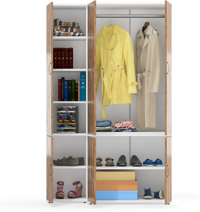 Лидер-8 Модуль Пенал МД 22Б + Шкаф МД 19Б, белый шагрень/крафт золото