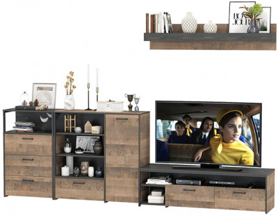 Трувор Гостиная 012, цвет дуб гранж песочный/интра, ШхГхВ 324,8х45,4х195 см., универсальная сборка