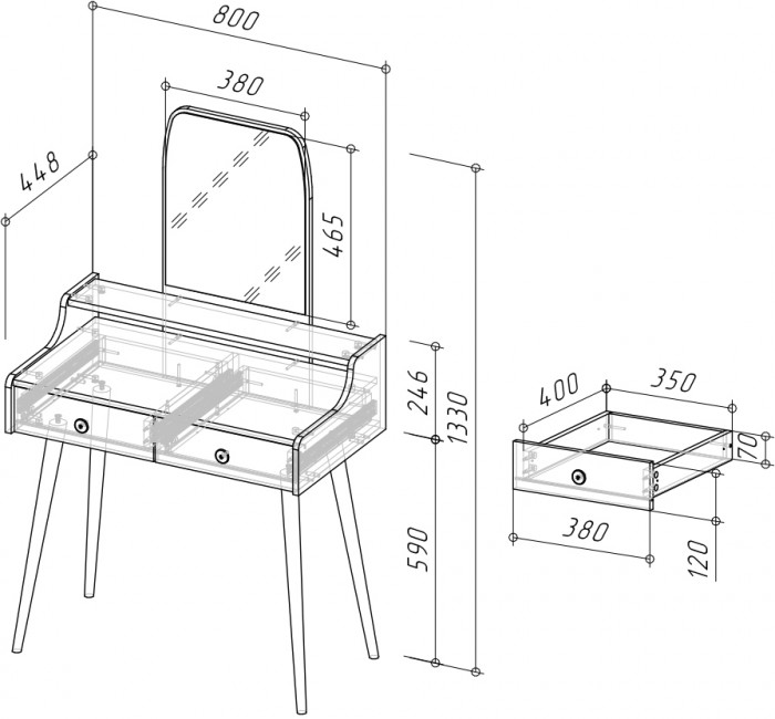 Трюмо 4-25916дкс/граф, цвет дуб крафт серый/графит, ШхГхВ 80х44,8х133 см.