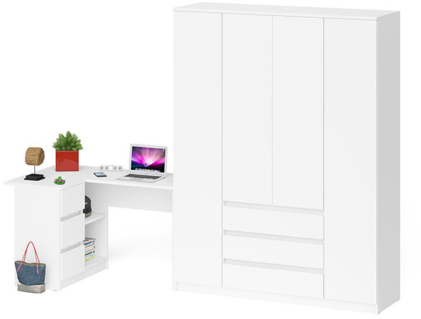 Мори Стол компьютерный МС-16 левый + Шкаф МШ1600.1, цвет белый, ШхГхВ 284,8х84,9х209,6 см., выдвижные ящики слева, НЕ универсальная сборка