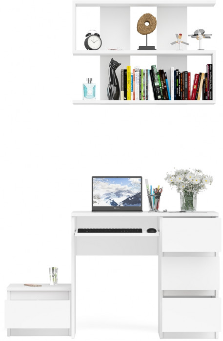 Мори Стол компьютерный МС-6 правый + Тумба ТМП400.1 + Полка 900, цвет белый, ШхГхВ 130,4х50х209,6 см., НЕ универсальная сборка