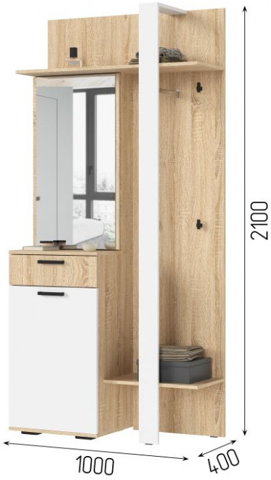 САНСА ПР-01 Прихожая Фасад БЕЛЫЙ,ДУБ СОНОМА/Корпус ДУБ СОНОМА,БЕЛЫЙ