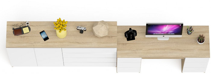 Мори компьютерный стол МС-2 + Комод МК1600.1, дуб сонома/белый