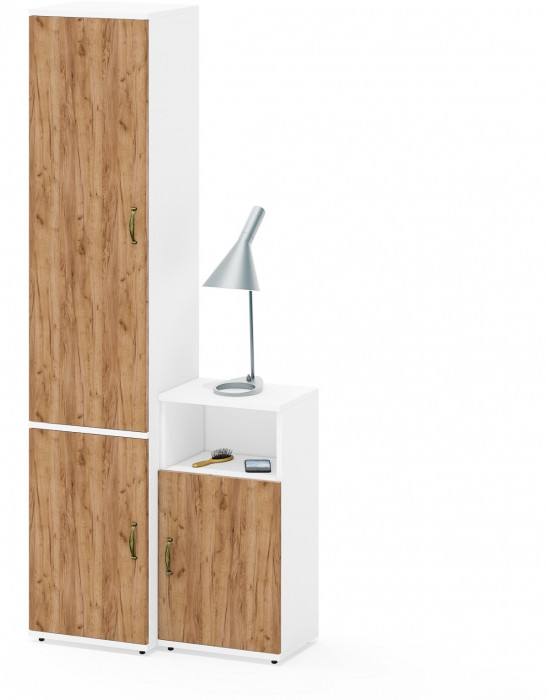 Лидер-8 Пенал МД 21Б + Тумба МД 3.19, цвет белый шагрень/крафт золото, ШхГхВ 80х37,5х190 см., универсальная сборка