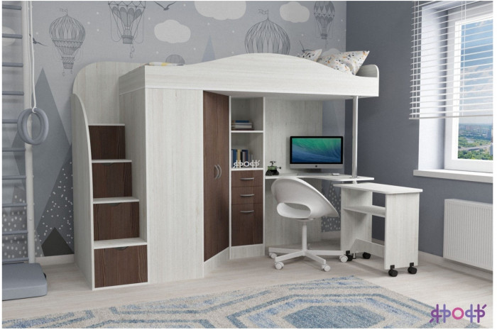 Кровать-чердак Юниор 4 (Винтерберг/Ясень Анкор темный)