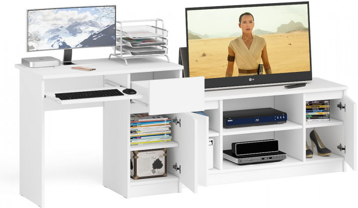Мори Стол компьютерный МС-1 правый + Тумба МТВ1200.1, цвет белый, ШхГхВ 210,4х50х76,6 см., выдвижной ящик справа, НЕ универсальная сборка