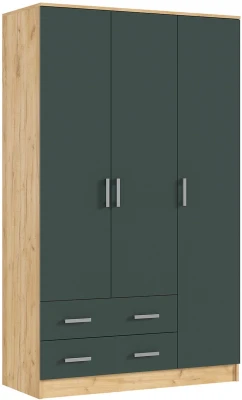 Шкаф 3-х створчатый, Дуб крафт/Изумрудный