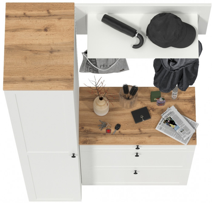 Остин Прихожая 23, цвет белый шагрень/дуб крафт золотой, ШхГхВ 120х54,3х229,6 см., универсальная сборка