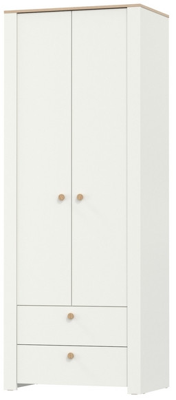Джастин 13.339 Шкаф для одежды с ящиками, цвет белый шагрень/дуб белый эксклюзив, ШхГхВ 86х54,8х225,8 см.