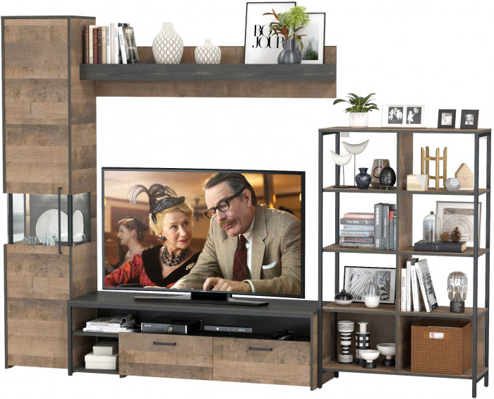 Трувор Гостиная 015, цвет дуб гранж песочный/интра, ШхГхВ 284,6х45,4х210 см., универсальная сборка