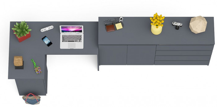 Мори компьютерный стол МС-16 левый + Комод МК1600.1, графит