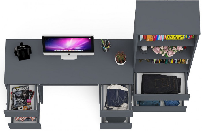 Мори Стол компьютерный МС-2 + Стеллаж МСТ600.3, цвет графит, ШхГхВ 195,8х50х179,6 см., универсальная сборка