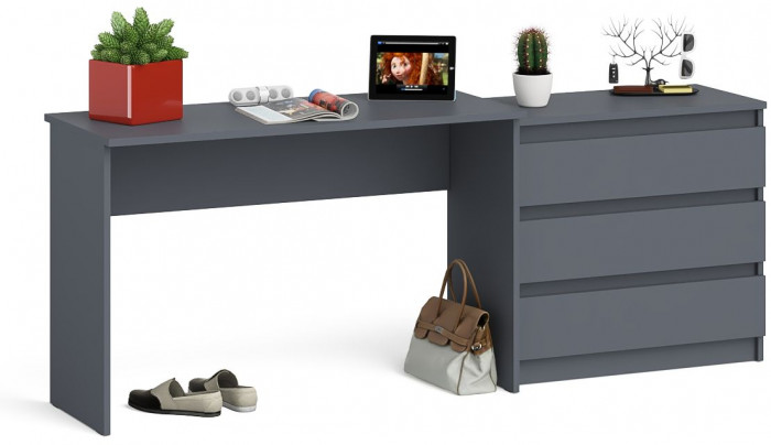 Мори Стол письменный МСП1200.1 + Комод МК800.1, цвет графит, ШхГхВ 200,8х50х76,6 см., универсальная сборка