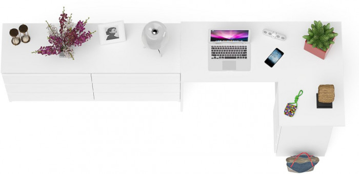 Мори компьютерный стол МС-16 правый + Комод МК1380.6, белый