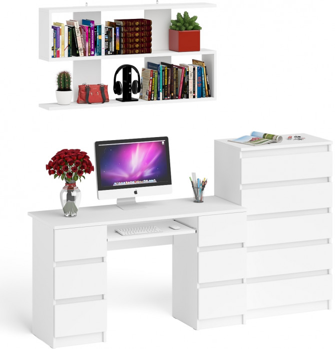 Мори компьютерный стол МС-2 + Комод МК700.5 + Полка 1200, белый