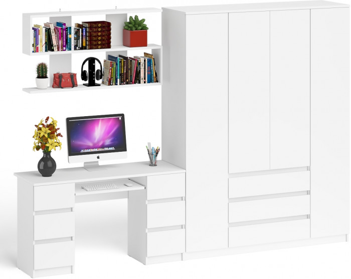 Мори компьютерный стол МС-2 + Шкаф МШ1600.1 + Полка 1200, белый