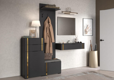 Модульная Прихожая Эмэ, набор №2, Графит/Графит золото, Simple 27