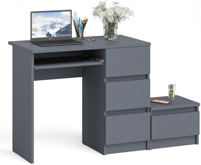 Мори компьютерный стол МС-6 правый + Тумба ТМП400.1, графит
