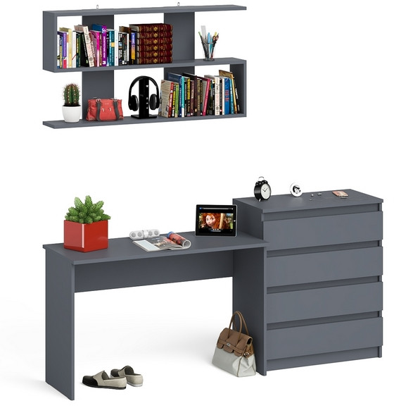 Мори письменный стол МСП1200.1 + Комод МК800.4 + Полка 1200, графит